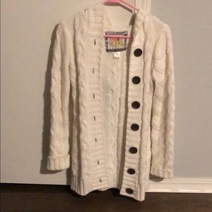 Hooded long cream button down sweater
